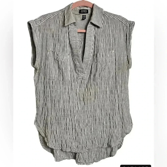 Jones NY Cotton Stripes Sleeveless Blouse, M,  Relaxed Fit Coastal Beach Classic - Picture 1 of 11